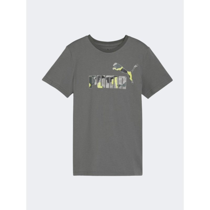 Puma Essentials Plus Logo Boys Lifestyle T-Shirt Mineral Grey
