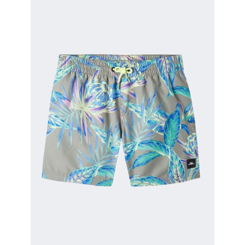 ONeill Cali Print 13 Inch Boys Beach Swim Short Green Flower