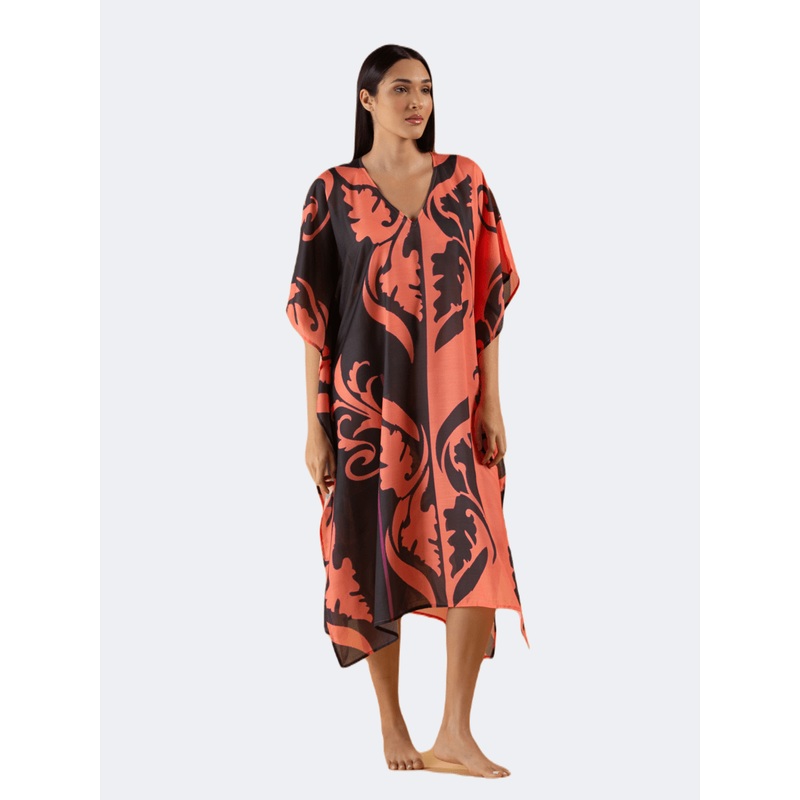 Amelie Kaftan Women Beach Dress Black/Peach