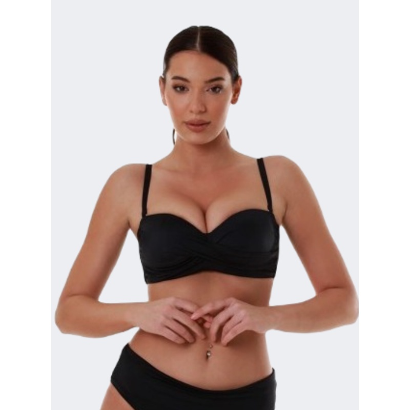 Blue Point Monochrome Women Beach Bra Black