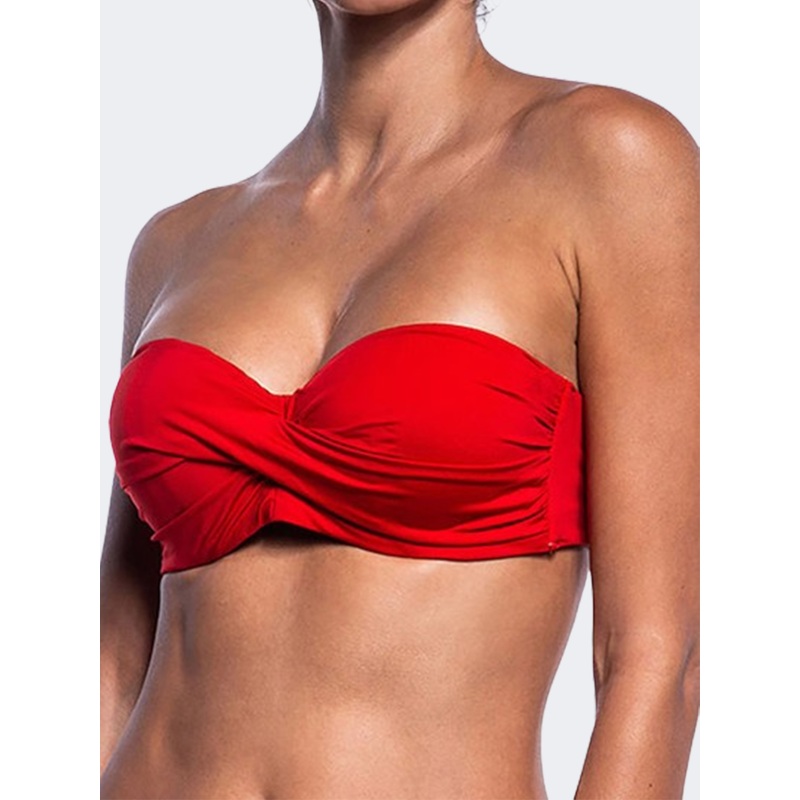 Blue Point Monochrome Women Beach Bra Red