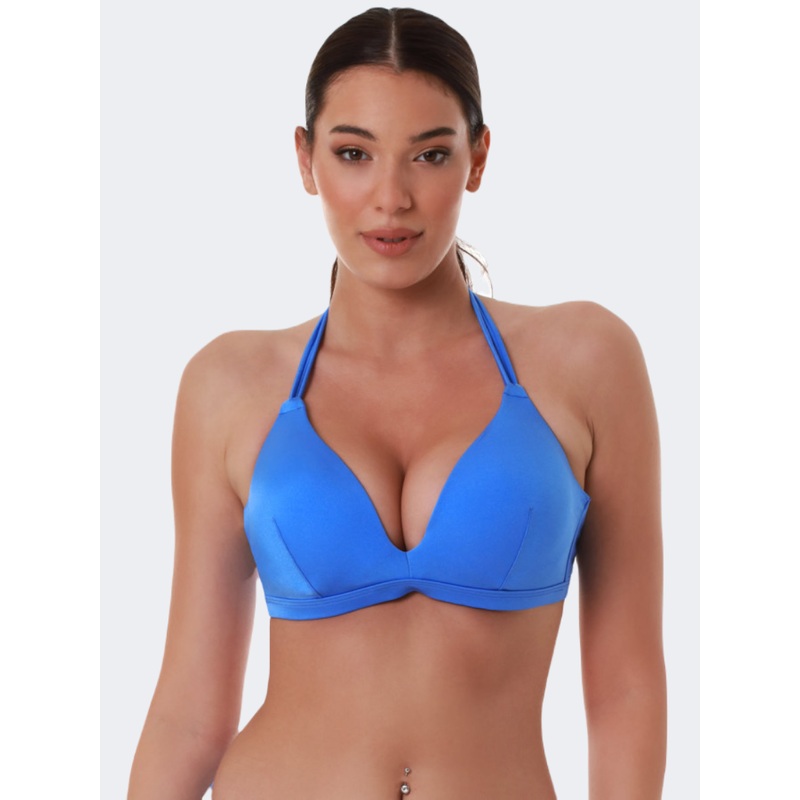 Blue Point Traingle Women Beach Bra Blue