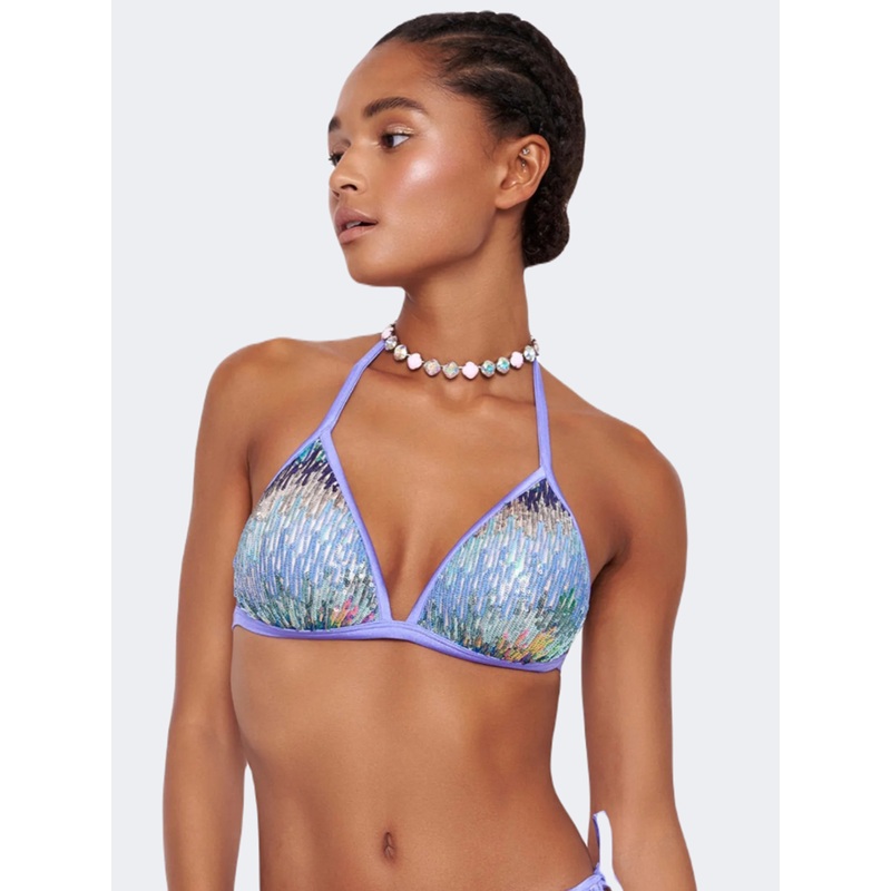 Blue Point Traingle Women Beach Bra Purple
