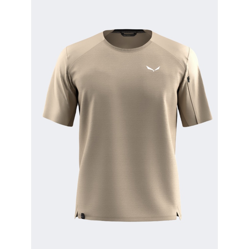 Salewa Puez Alpine Merino Hybrid Men Hiking T-Shirt Beige Quicksand