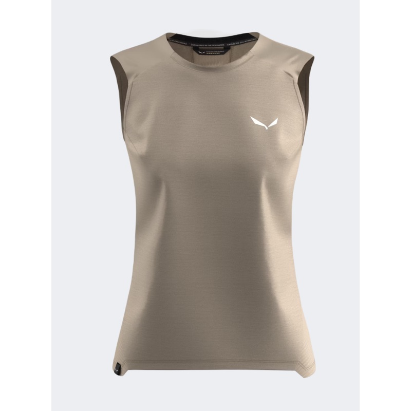 Salewa Puez Alpine Merino Hybrid Women Hiking Tank Beige Quicksand