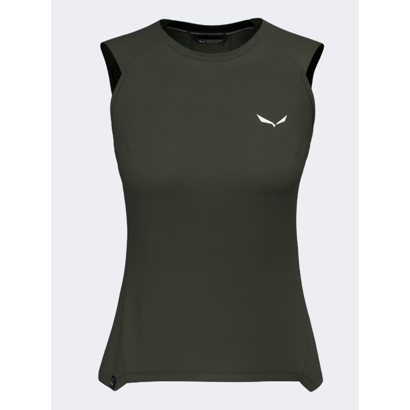 Salewa Puez Alpine Merino Hybrid Women Hiking Tank Green Dark Olive