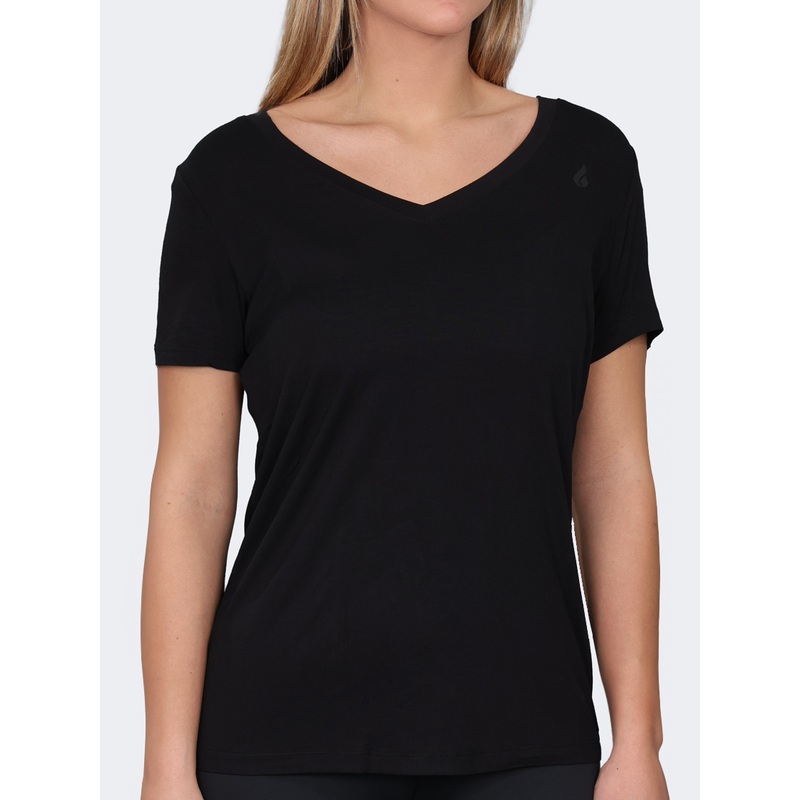 Oil And Gaz V Neck Plain Regular Fit Women Lifestyle T-Shirt Black