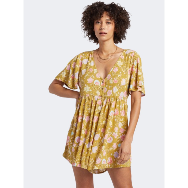 Billabong Spring Daze Onesie Women Lifestyle Dress Green Envy