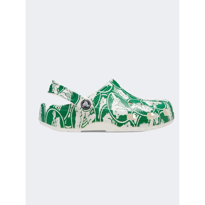 Crocs Classic Duke Print Clog Kids Lifestyle Slippers Green Ivy