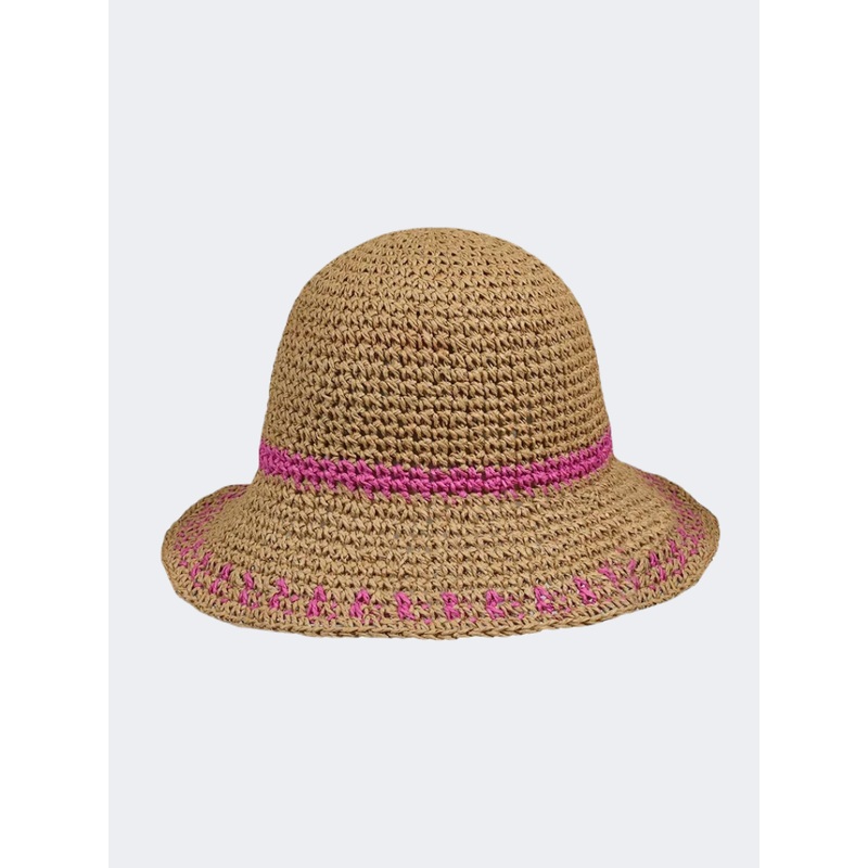 Stamion Crochet Women Beach Hat Natural/Fuschia