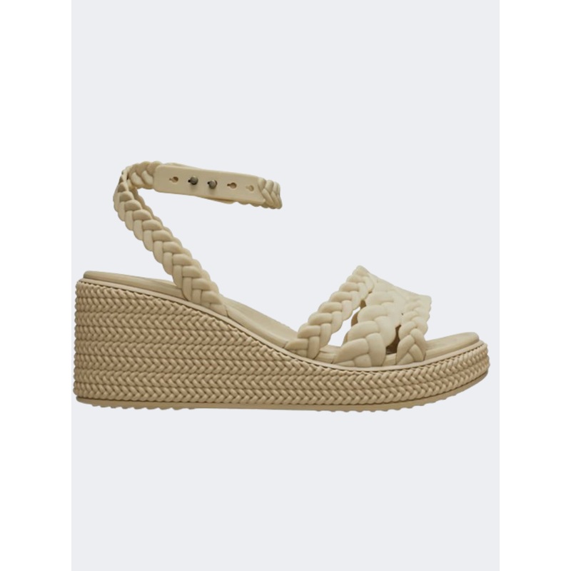 Crocs Brooklyn Woven Ankle Strap Wedge Women Lifestyle Slippers Chai