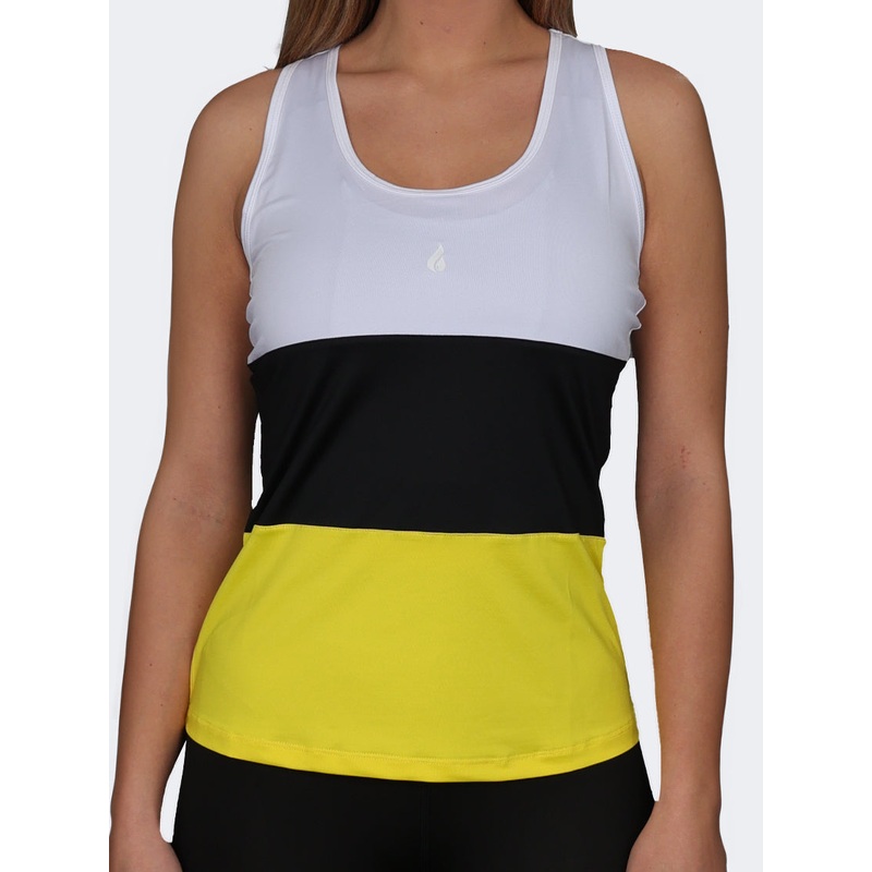 Oil And Gaz Plain Regular Fit Women Fitness Tank Black/Yellow/White
