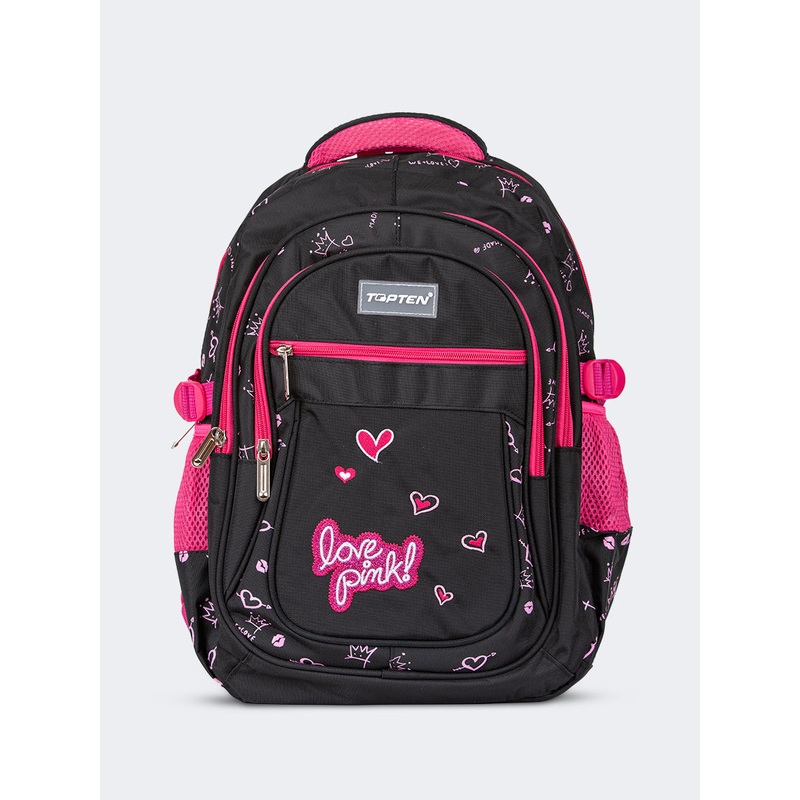Topten Accessories The Ultimate Love School Backpack Unisex Back To School Bag Black/Pink