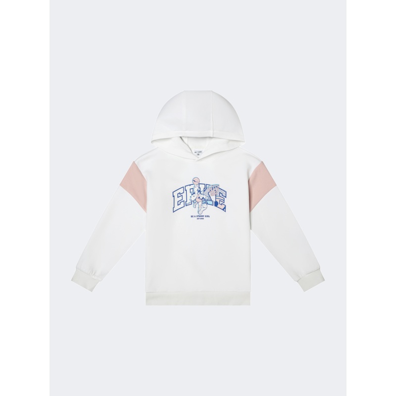 Erke Kids-Girls Lifestyle Hoody White/Coral