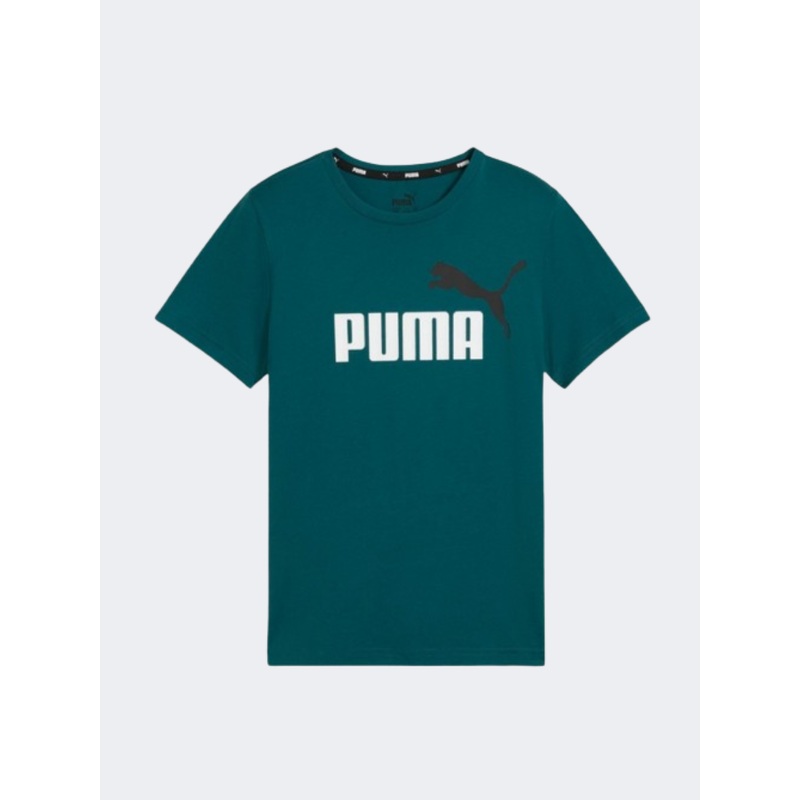 Puma Essential Plus 2 Logo Boys Lifestyle T-Shirt Cold Green
