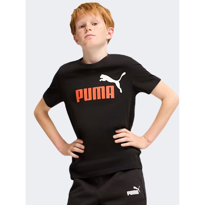Puma Essential Plus 2 Logo Boys Lifestyle T-Shirt Redmazing/White