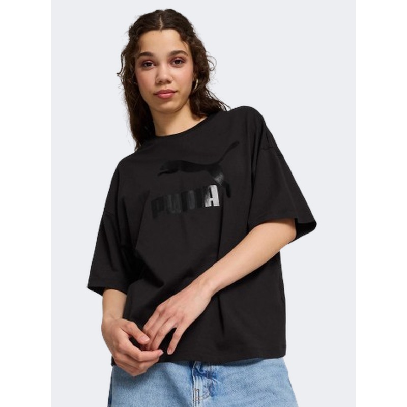 Puma Classics Oversize Shiny Logo Women Lifestyle T-Shirt Black