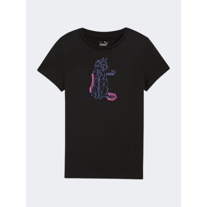 Puma Essential Plus Graphic Starry Safari Girls Lifestyle T-Shirt Black