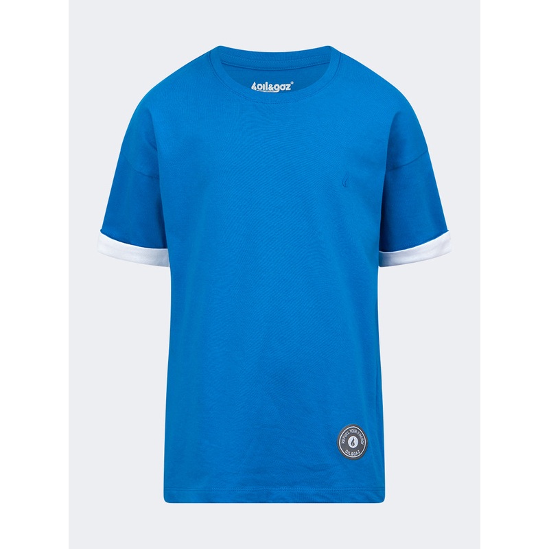 Oil And Gaz Round Neck Kids-Boys Lifestyle T-Shirt Blue/White