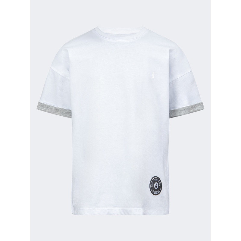 Oil And Gaz Round Neck Kids-Boys Lifestyle T-Shirt White/Grey Chine