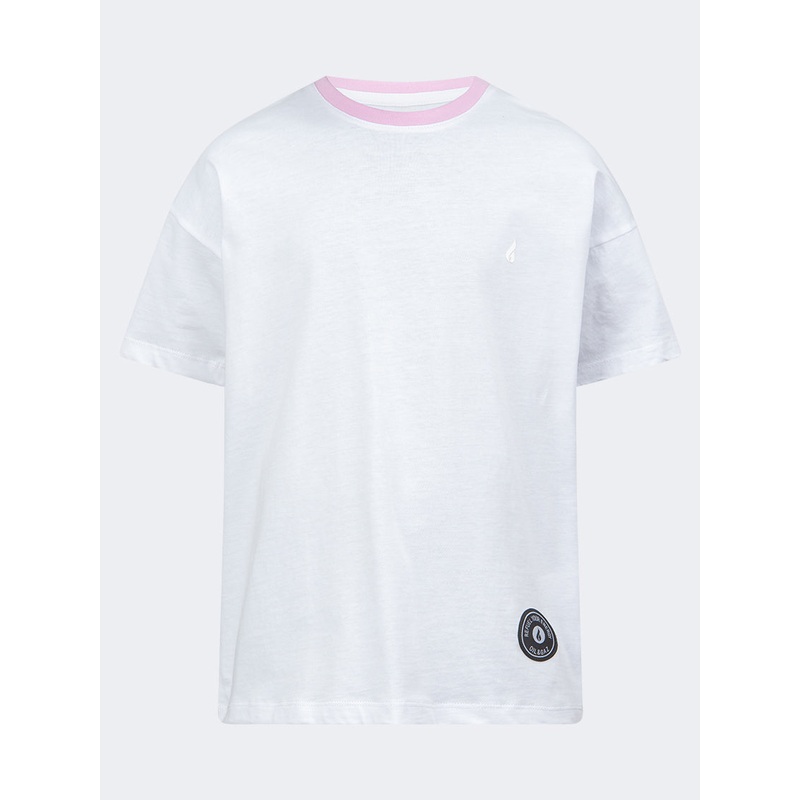 Oil And Gaz Round Neck Kids-Girls Lifestyle T-Shirt White/Pink