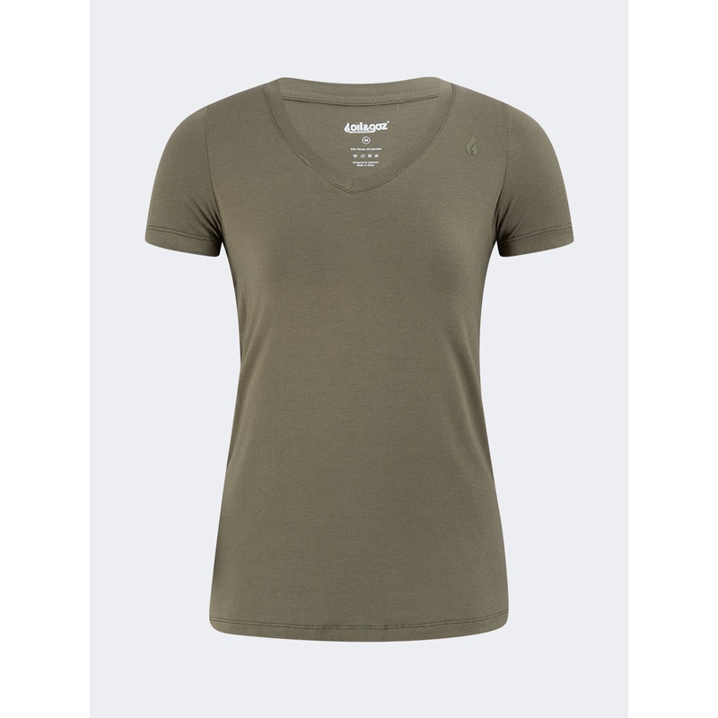 Oil And Gaz V Necck Women Lifestyle T-Shirt Olive