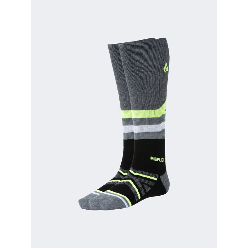 Oil And Gaz Sporty Unisex Skiing Sock Black/Grey/White/Yellow Fluo