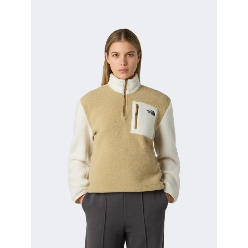 The North Face Yumiori 1/4 Zip Women Hiking Fleece Khaki Sto/White Dune