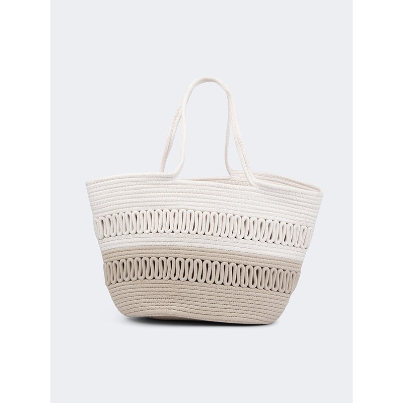 Oil And Gaz Stylish Women Beach Bag Grey/White