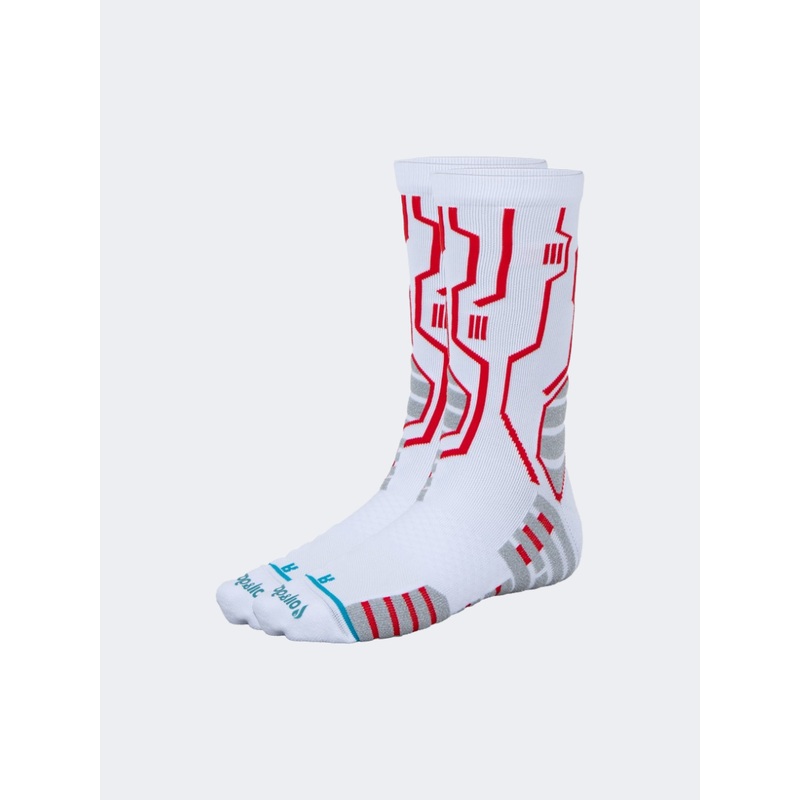 Oil And Gaz Comfortable Unisex Basketball Crew Socks White/Red