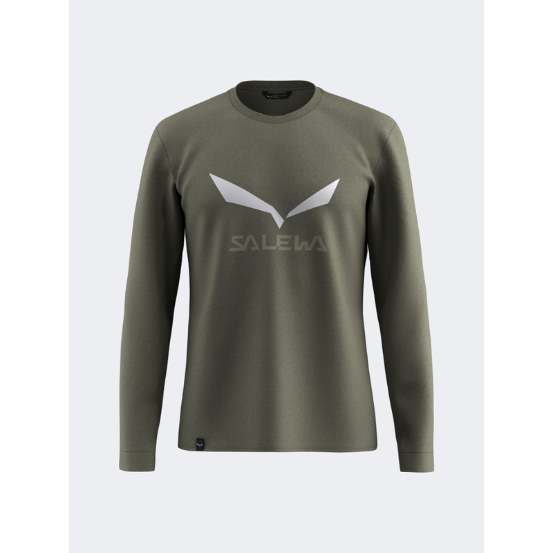 Salewa Solid Logo Dry Men Hiking Long Sleeve Faded Green