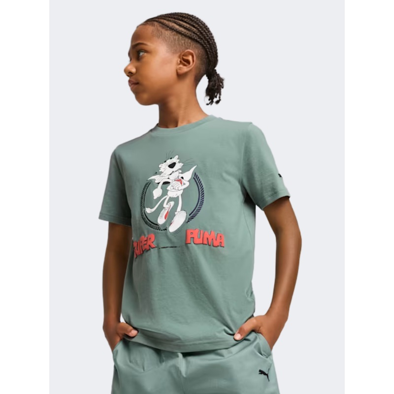 Puma Super Boys Lifestyle T-Shirt Green Moon