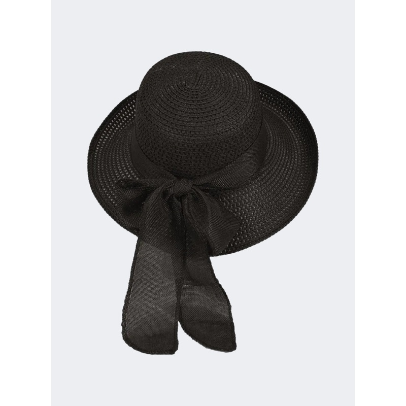 Stamion Floppy Short Ribbon With Turned Up Brim Women Beach Hat Black