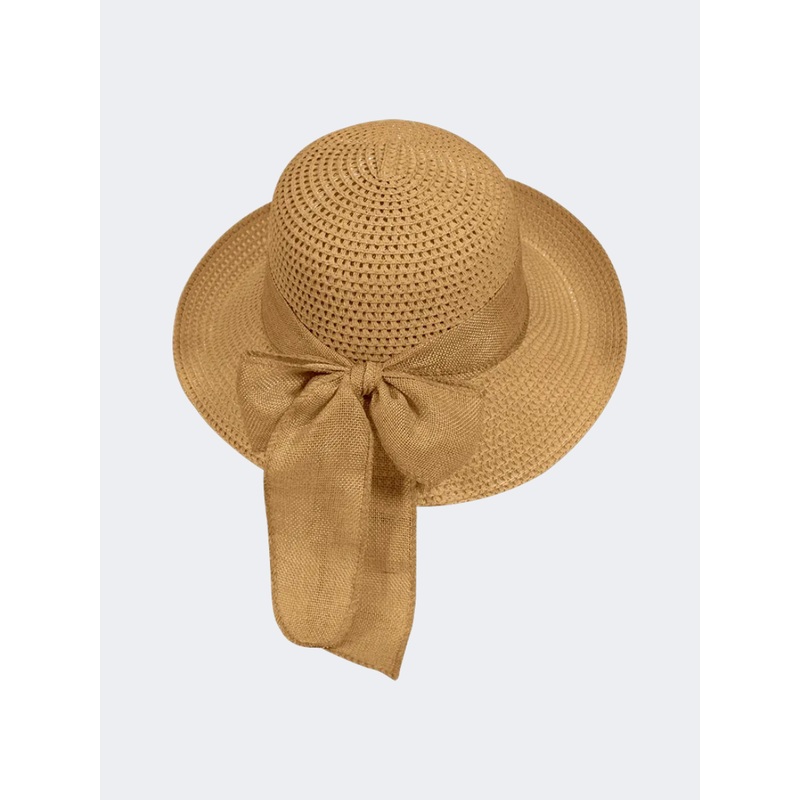 Stamion Floppy Short Ribbon With Turned Up Brim Women Beach Hat Light Brown