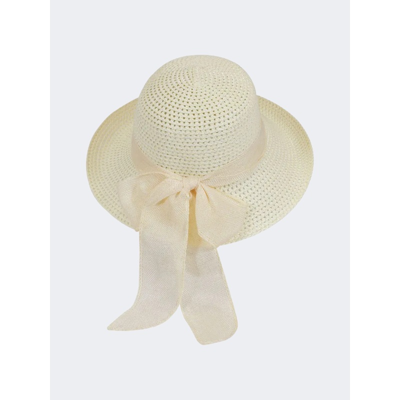 Stamion Floppy Short Ribbon With Turned Up Brim Women Beach Hat Off White
