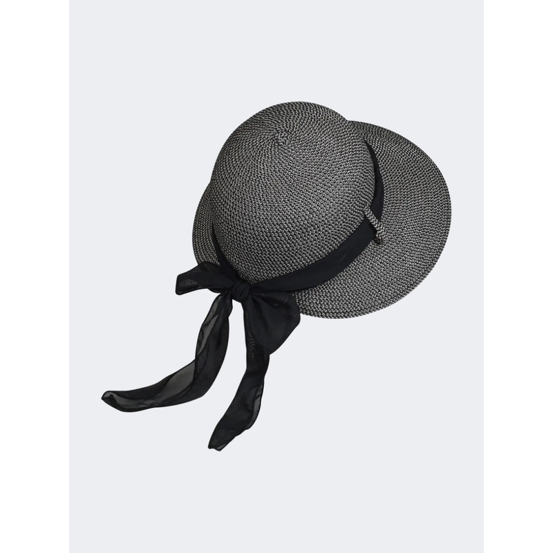 Stamion Japanese With Chiffon Ribbon Women Beach Hat Black