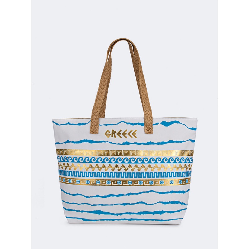 Oil And Gaz Chic Women Beach Bag White/Blue/Gold