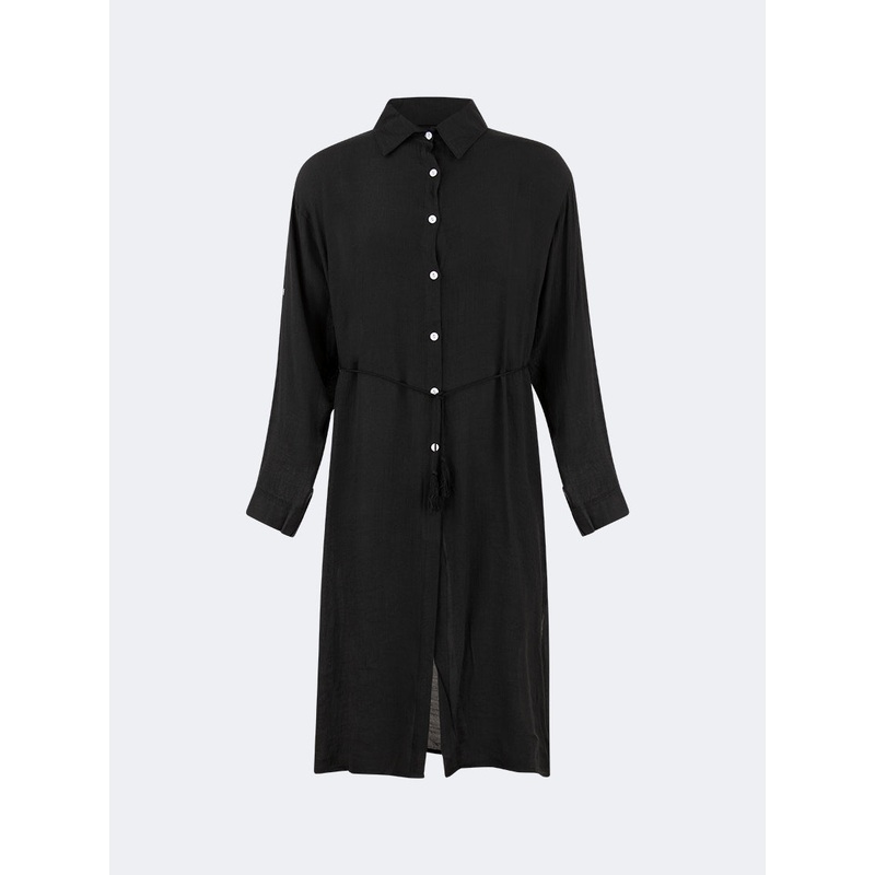 Oil And Gaz Chic Women Beach Linnen Dress Ls Black