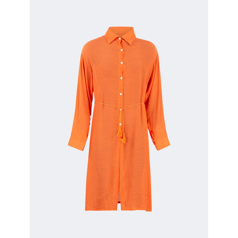 Oil And Gaz Chic Women Beach Linnen Dress Ls Orange