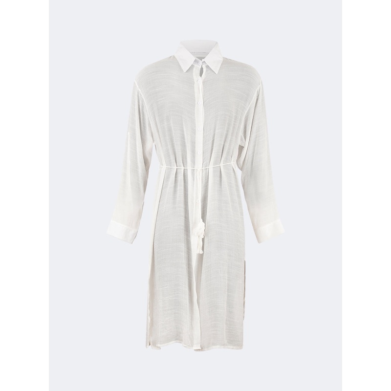 Oil And Gaz Chic Women Beach Linnen Dress Ls White