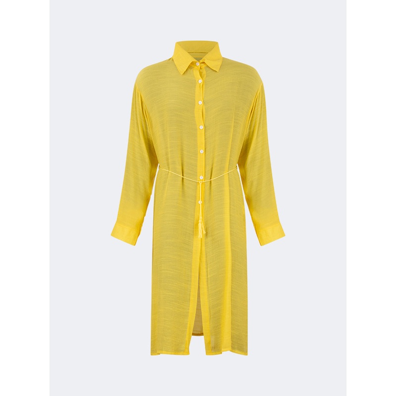 Oil And Gaz Chic Women Beach Linnen Dress Ls Yellow