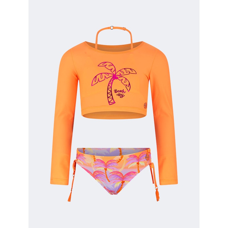 Oil And Gaz Colorful Kids-Girls Beach Bikini Set Orange/Purple