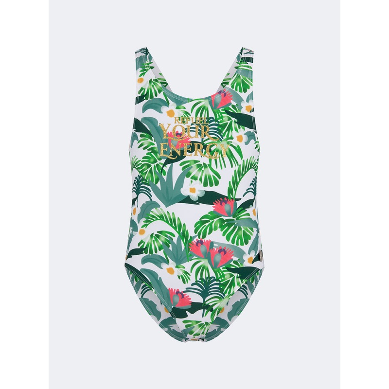 Oil And Gaz Colorful Kids-Girls Beach Monokini Green/White