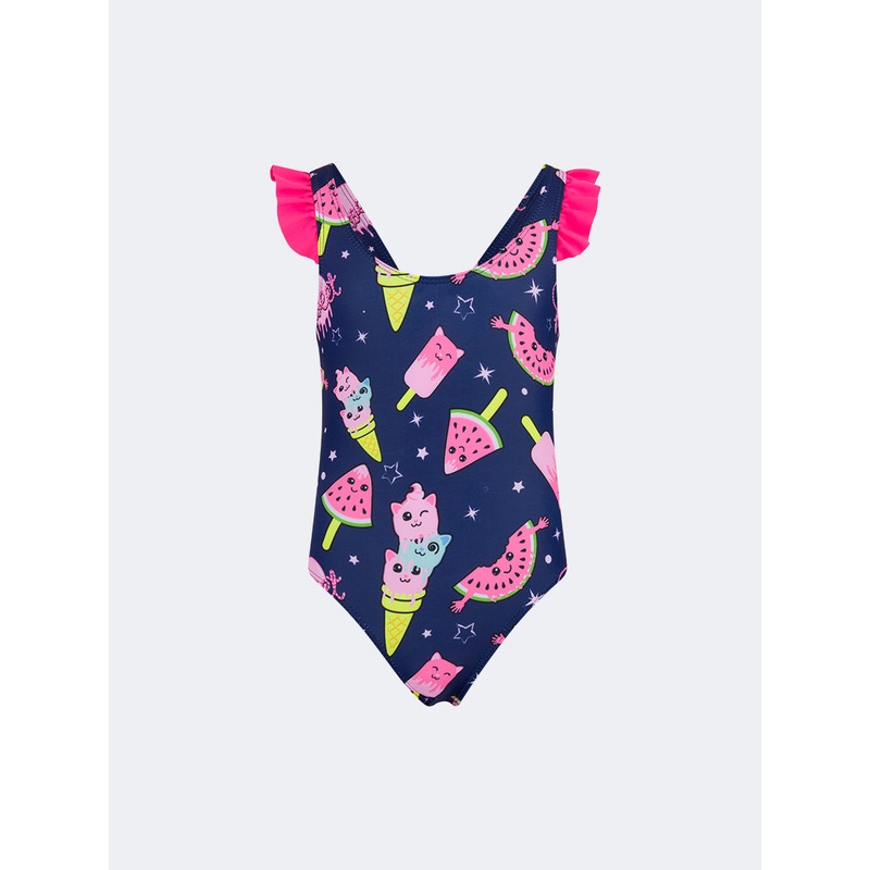 Oil And Gaz Colorful Kids-Girls Beach Monokini Navy
