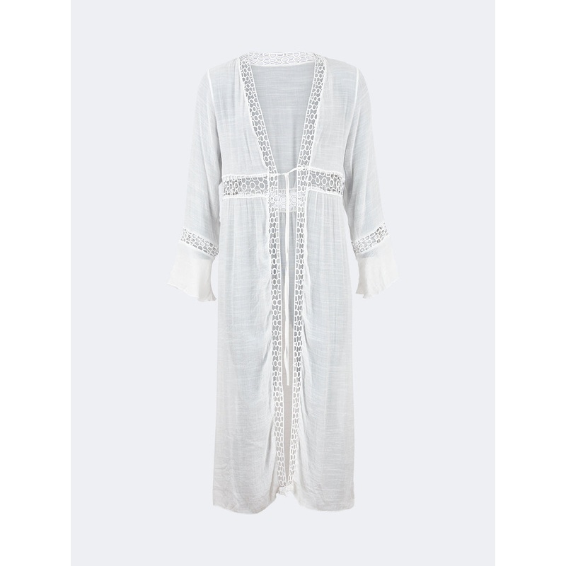 Oil And Gaz Embroidered Women Beach Coverup Ls White