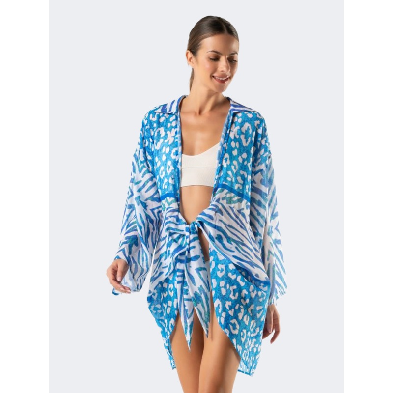 Amelie Women Beach Kimono Blue/White