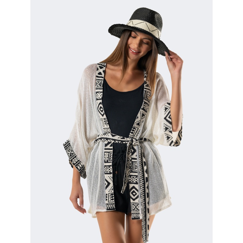 Amelie Women Beach Kimono White/Black