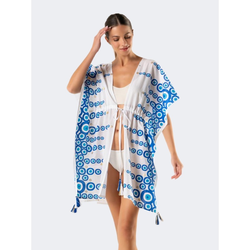 Amelie Women Beach Kimono White/Blue