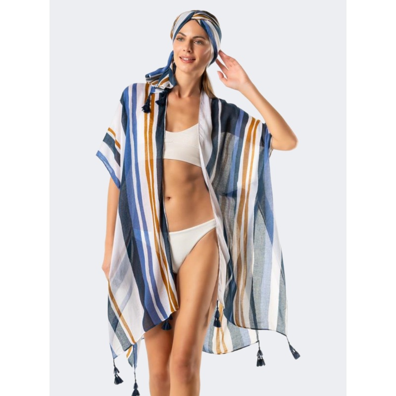 Amelie Women Beach Kimono White/Blue/Brown