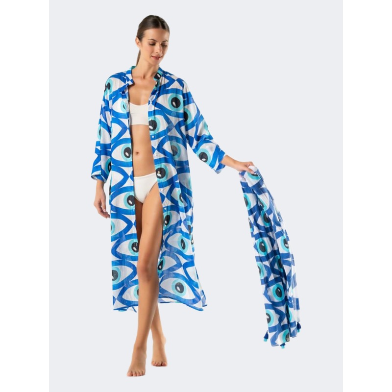 Amelie Women Beach Shirt Blue/White